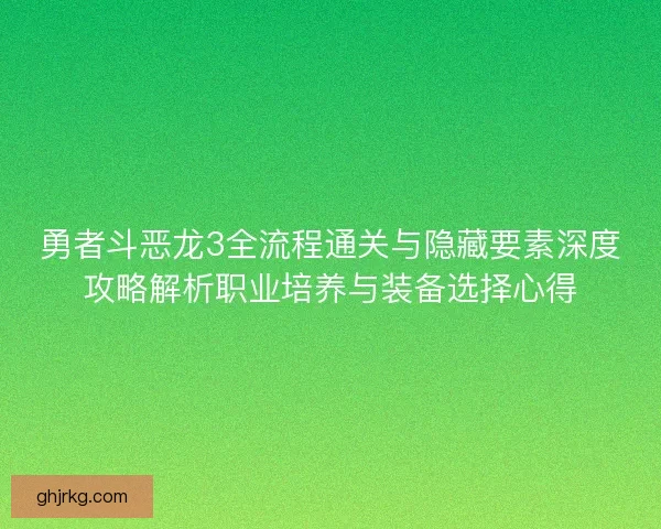 勇者斗恶龙3全流程通关与隐藏要素深度攻略解析职业培养与装备选择心得